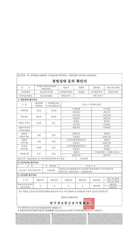 경영상태 등의 확인서